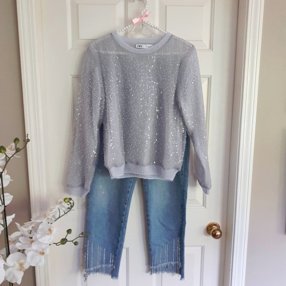 Zara light wash distressed "sparkle" denim, 4 - Picture 3 of 9